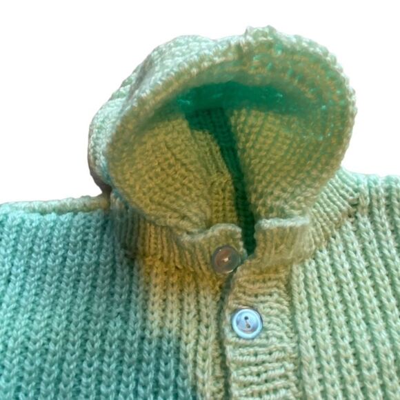 Vintage Handmade Baby toddler Mint Green Button Down Hoodie With Mittens NWOT - Picture 3 of 9